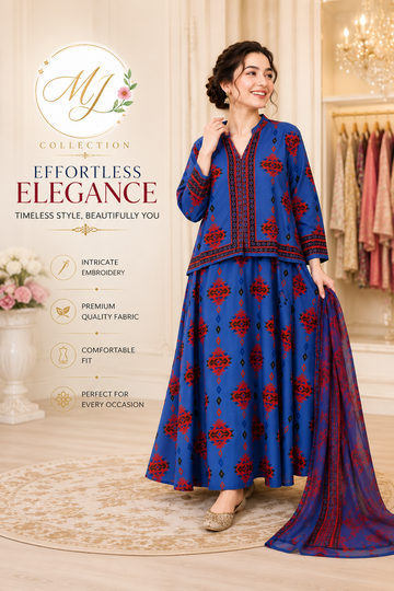 Azure Tribal Grace – Silk Lawn 2 Piece Pret