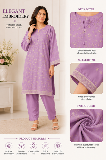 Lavender Bloom Embroidered 2-Piece Suit