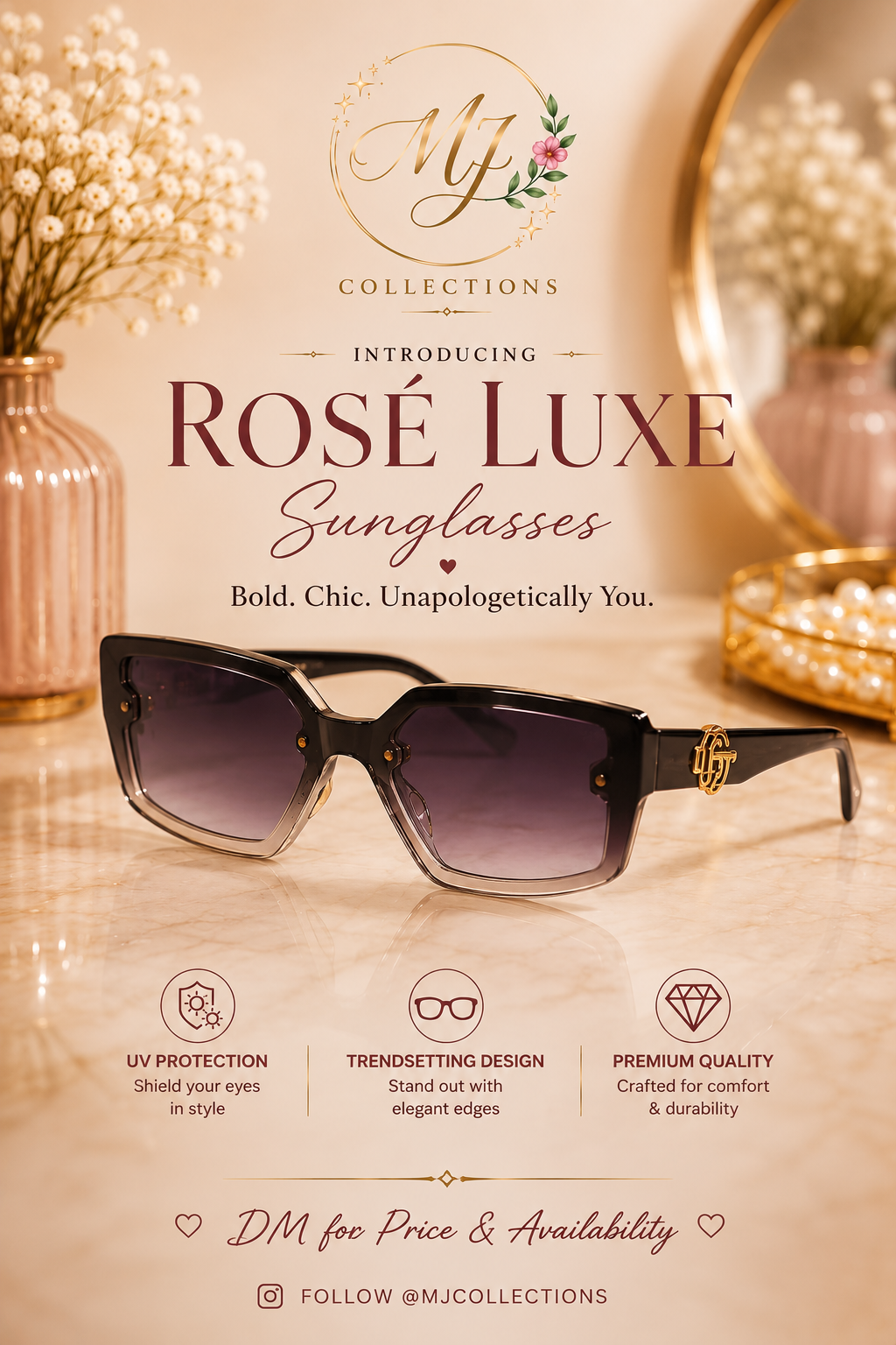 Rose Luxe Black Cat-Eye Sunglasses – Premium UV400 Fashion Eyewear