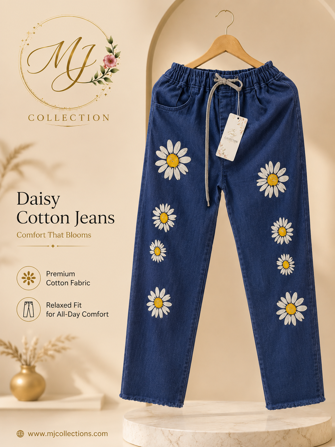 Women's Premium Denim Comfort Pants – Relaxed Fit Drawstring Jeans