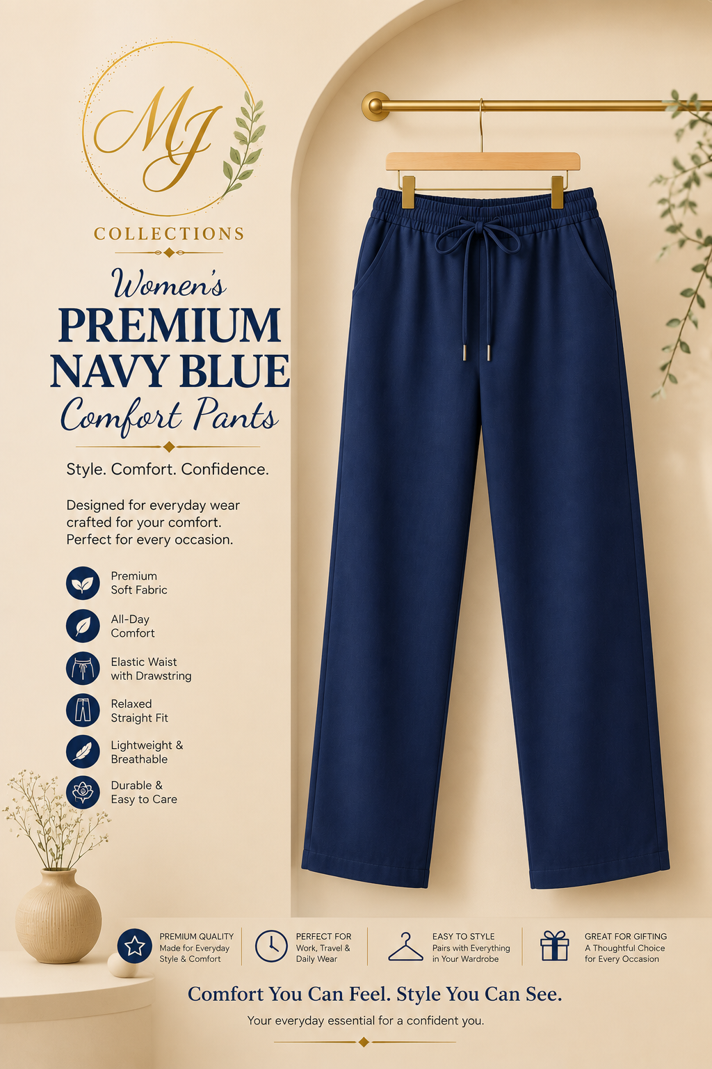 Women's Premium Navy Blue Comfort Pants