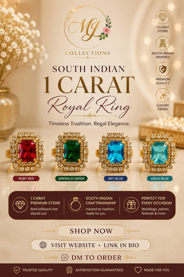 South Indian Style 1 Carat Royal Ring – Premium Luxury Statement Ring for Women