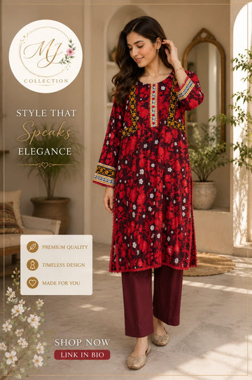 Elegant Maroon Floral Printed 2-Piece Lawn Suit for Women