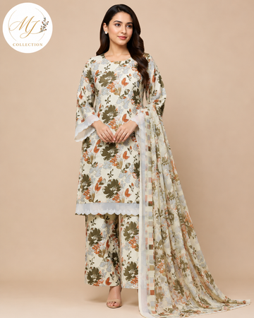 Autumn Bloom – Ivory Floral 3-Piece Suit